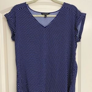 Blue/White Express V-Neck Blouse - Medium